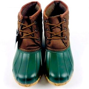 St. John's Bay Womens Denton Rain Boots waterproof Green Brown Flat Heel SZ 9